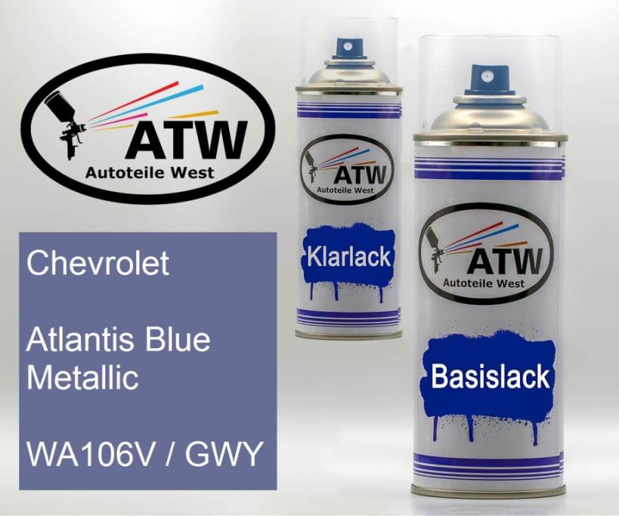 Chevrolet, Atlantis Blue Metallic, WA106V / GWY: 400ml Sprühdose + 400ml Klarlack - Set, von ATW Autoteile West.